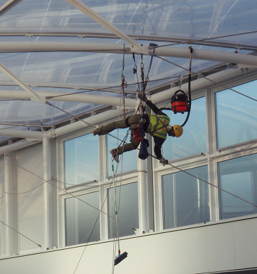 Maintenance work to atrium with rope access